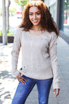 Eyes On You Taupe Distressed V Neck Ribbed Sweater - Nikki and Co Boutique