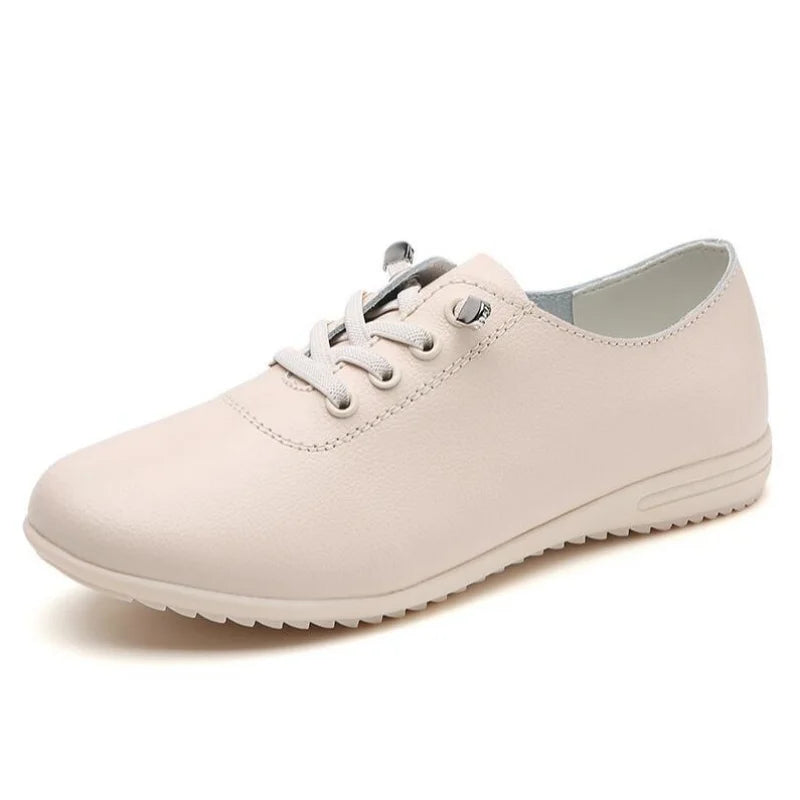 Female Ladies Women's Genuine Leather Flats Shoes Loafers Soft Moccasins Lace Up Comfortable