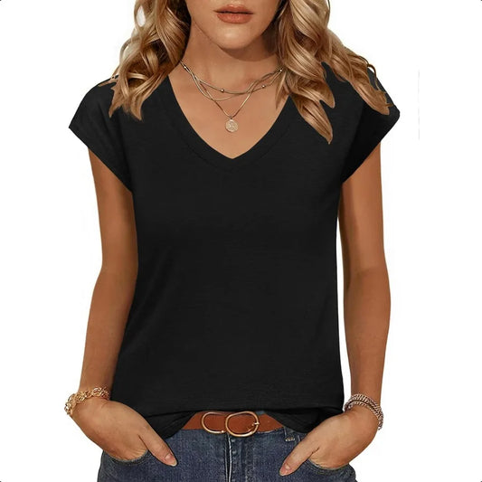Zeagoo Womens Tops Cap Sleeve T Shirts V Neck Basic Tees Tops Lightweight Casual Summer Fashion Trendy Outfits Clothes