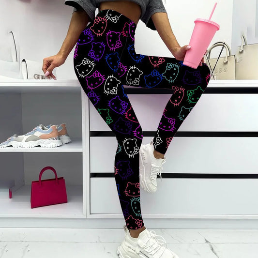 Hello Kitty print Yoga Pants Gym Leggings Women Girl Fitness Soft Tights High Waist Elastic Breathable No T Line Sports Pants