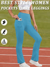 Women's Super Soft Flare Pants with Pockets High Waisted Tummy Control Workout Yoga Push Up Gym Fitness Leggings Bell Bottoms