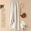 Cotton Linen Casual Wide Leg Pants Women's Summer Fashin Elastic Waist Solid Color Simple Basic Straight Trouser Female Clothes