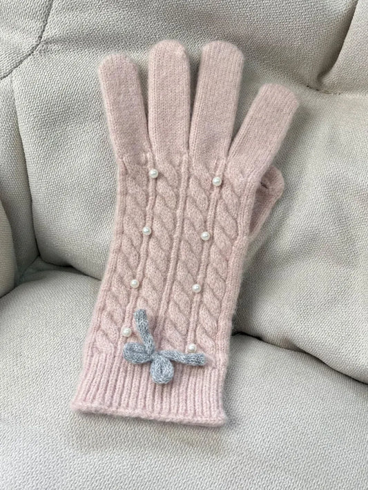 Thermal Pearl Detail Bow Five - Finger Gloves - Nikki and Co Boutique