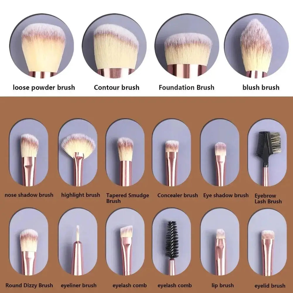 15 pcs - Professional Make Up Brushes: Foundation, Loose Powder, Blush, Face, Contour Brush and more - 1 Set