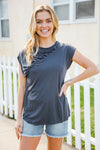 Charming In Charcoal Asymmetrical Shirred Modal Top