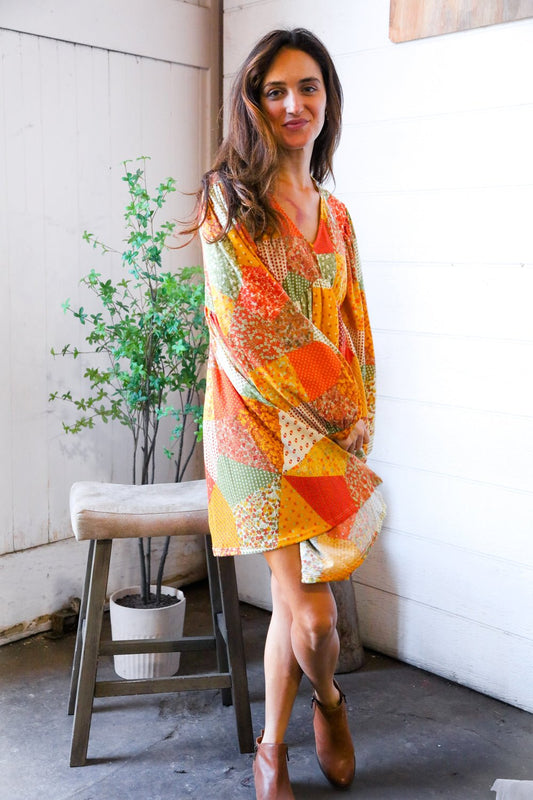 Harvest Patchwork Dreams Thermal Babydoll Bubble Dress - Nikki and Co Boutique