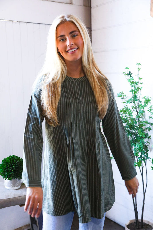 Read Between the Lines Olive Button Cotton Tunic - Nikki and Co Boutique