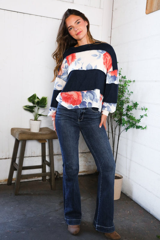 Cottage Roses Colorblock Long Sleeve - Nikki and Co Boutique