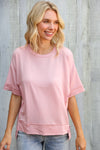 Look My Way Blush Hi - Lo French Terry Outseam Pullover - Nikki & Co. Boutique