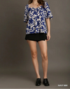 Two Toned Floral Print Boxy Cut Front Knot Top (NP) - Navy Mix - Nikki and Co Boutique