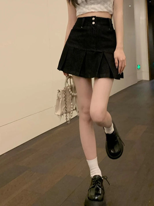 Woman Denim Skirt Mini Blue Jeans Skirts for Women High Waist Clothing Sales Vintage Aesthetic Y2k Casual Quality Modest Stylish