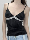 Rockmore Vintage Striped Corset Top Women Coquette Sweet Lace V Neck Crop Camis Y2K Streetwear Female Aesthetic Clothes