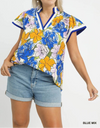 Floral Print Blouse with Contrast Trim (NP) - Plus, Blue Mix - Nikki and Co Boutique