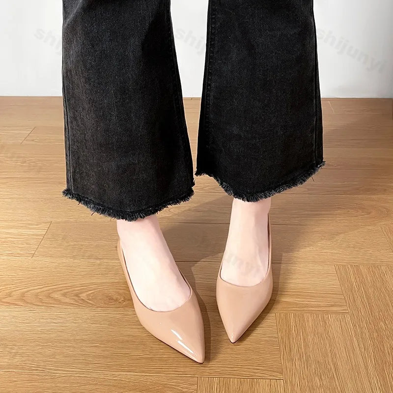 Women's Pointed Toe Flat Shoes New Spring Autumn French Style Nude Color Women's Shoes Outdoor Fashion High Heels Party