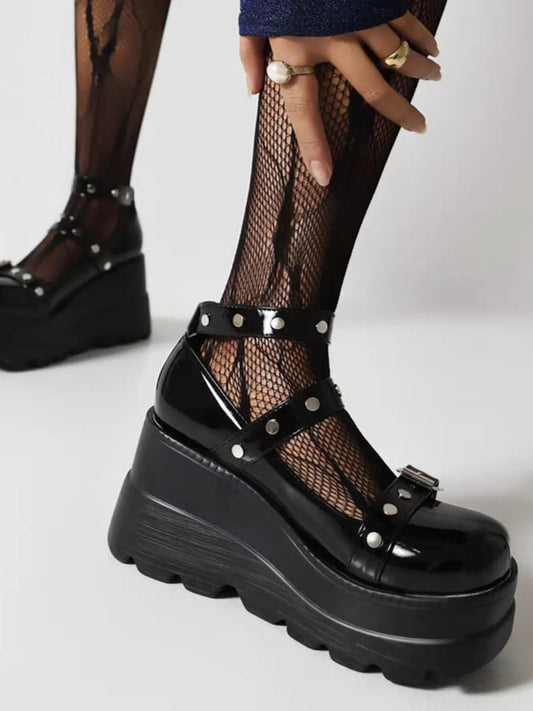 Platform Mary Jane Shoes with Triple Buckle Straps - Nikki and Co Boutique
