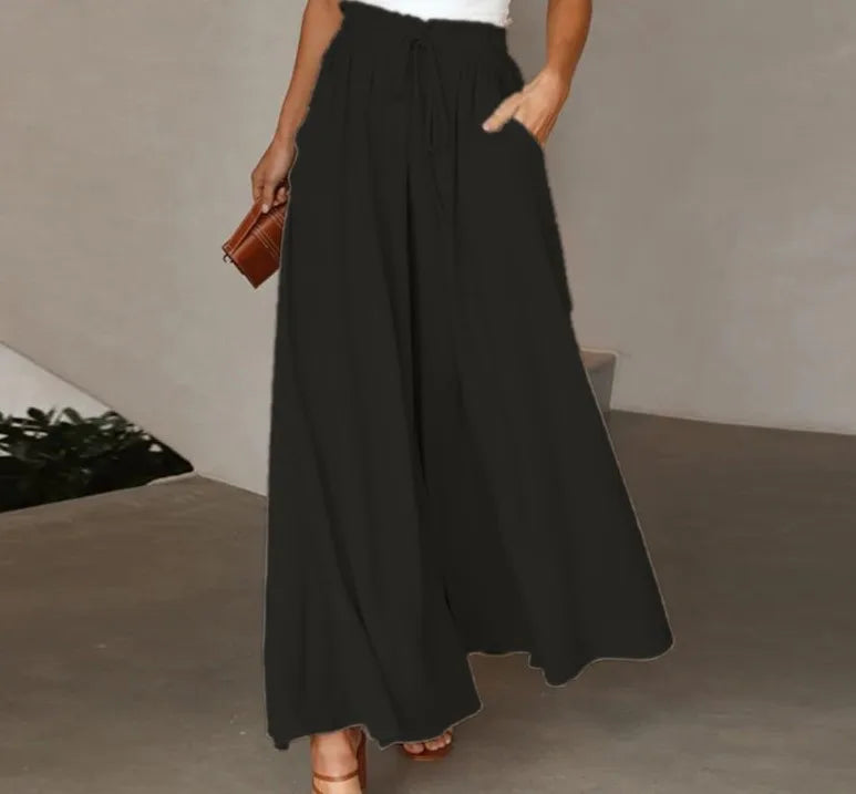 Summer Women's Wide Leg Pants With Elastic Waistband, Wide Leg High Waist Long Skirt Pants Casual Wide Leg Loose Pants