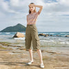 Women Cropped Pants Mid-Waist Design Straight Wide Leg Casual Trousers With Pockets Casual Loose Fit Summer Breathable Pants