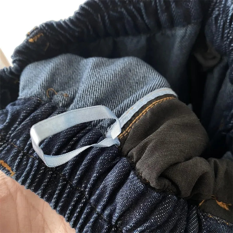 High Waist Wide Leg Harlan Jeans Women's Faionable Trendy Distred Elastic Waist Design Sensation Denim Pants