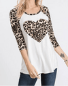 Black Top, Leopard 3/4 Sleeves and Center Heart (NP) - Nikki & Co. Boutique