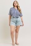 Judy Blue (NP) - Frayed Hem, Mid Rise Light Blue Shorts - Plus - Nikki & Co. Boutique