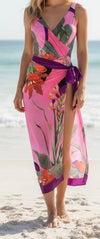 Open Back Wrap Front, One Piece Swimsuit with Cover Up (NP) - Purple / Pink - Nikki & Co. Boutique