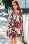 Summer Days Brown & Rose Abstract Animal Print Korean Silk Dress