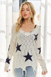 ADORA Distressed Star Sweater Top - Nikki & Co. Boutique