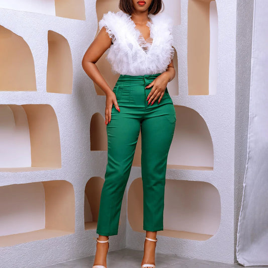 Work Pants for Women Office Elegant High Waisted Solid Skinny African Ladies Fashion Business Work Pencil Pants Bottoms New