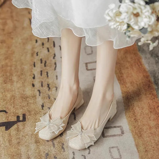 Women's New Style Fall Evening Soft Sole Low Top Wedding Shoes Daily Wearable Comfortable Polyurethane Sole Rubber Upper