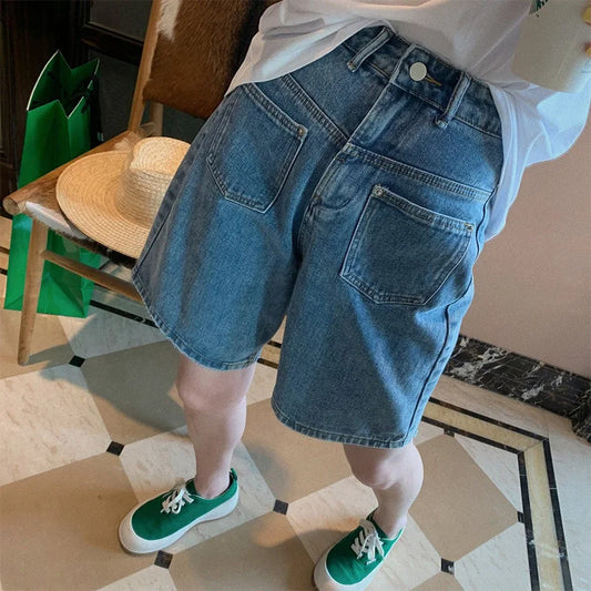 Plus Size Denim Wide Leg Short Pants Women Summer New Design Loose Slim Straight Five-Quarter Trendy Blue Jeans Casual Shorts