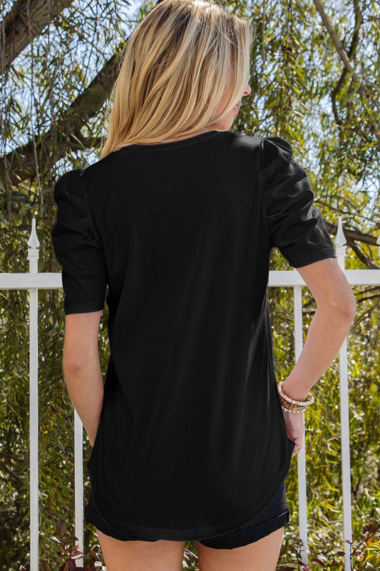 Puff Sleeve V - Neck Tee - Nikki and Co Boutique