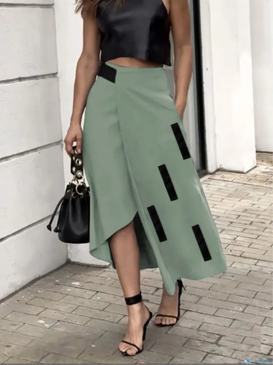Yeezzi Urban Female Asymmetrical A-Line Skirts New Solid Color High Waisted Loose Pockets Long Skirt Bottoms For Woman