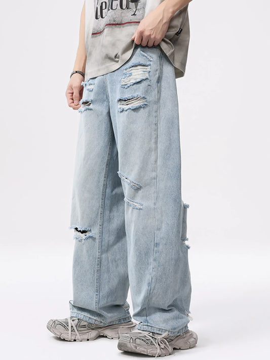 Men's Full Size Vintage Distressed Wide Leg Ripped Jeans Plus Size - Nikki and Co Boutique