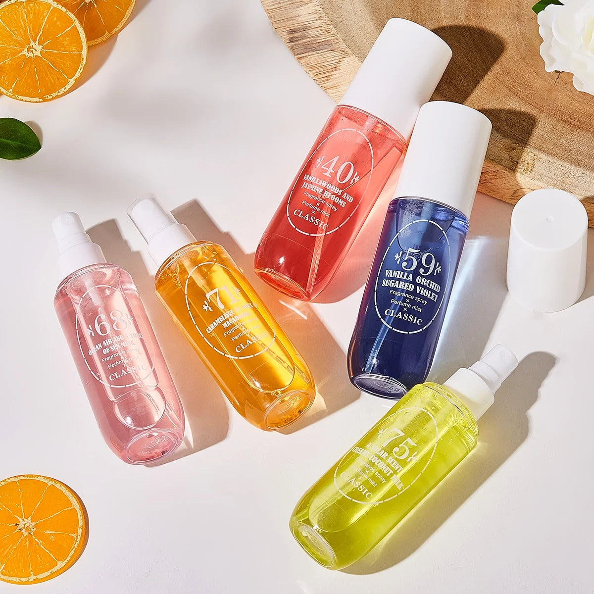 Natural alcohol-free and low-allergen liquid perfume spray that can be used on hair, body and clothing. Water-based, natural oils.