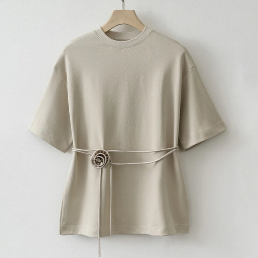 Summer Basic Yellow White Flower T shirt Top