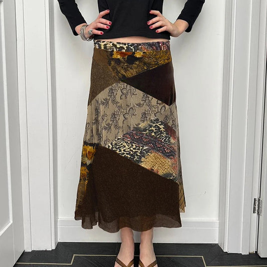 BIIKPIIK Vintage Floral Printed Boho Mesh Skirts For Women Spring Summer Casual Elegant Patchwork Maxi Skirts Y2K Retro Bottoms