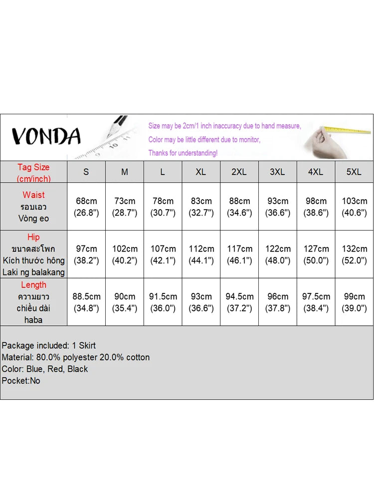 Plus Size 5XL VONDA Women Skirts Casual Waistband Split Asymmetric Skirts Elegant Plaid Overskirts Ruffled Office Bottom