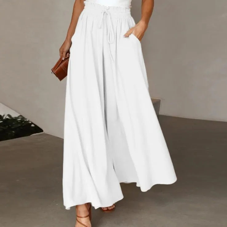 Summer Women's Wide Leg Pants With Elastic Waistband, Wide Leg High Waist Long Skirt Pants Casual Wide Leg Loose Pants