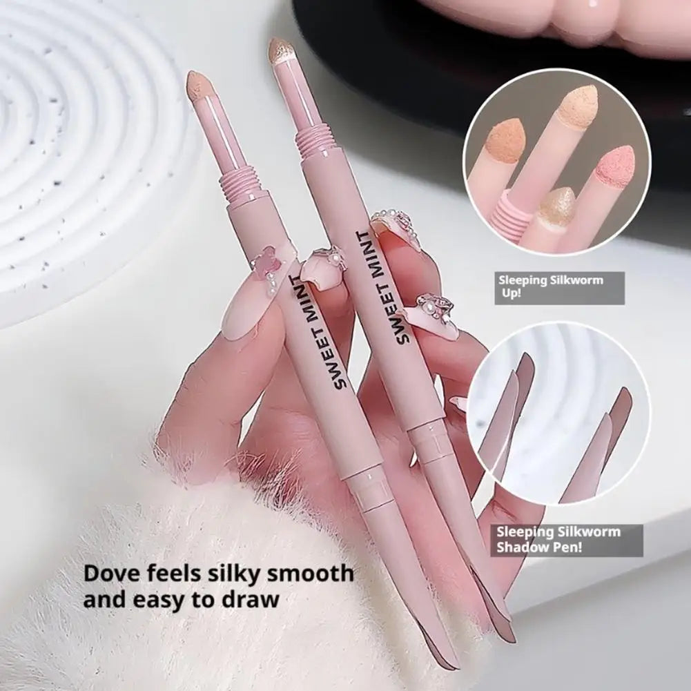 SWEET MINT Crescent Double-Ended Sleeping Silkworm Pen, Waterproof, Sweatproof, 2-in-1 Eye Brightener Makeup Stick