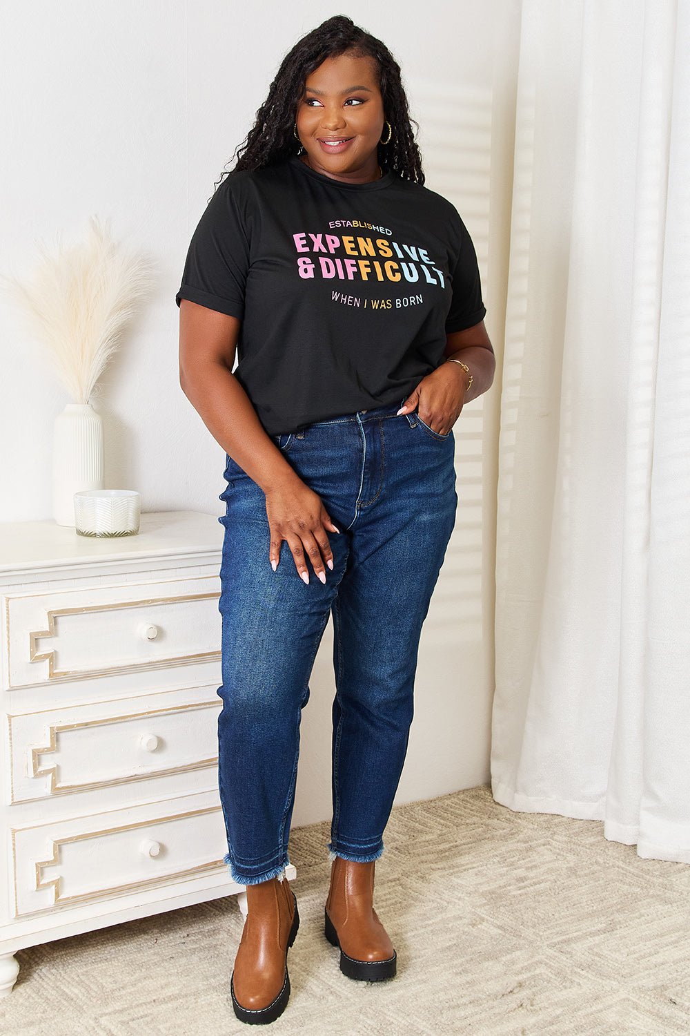 Simply Love Slogan Graphic Cuffed Sleeve T-Shirt | Nikki &amp; Co. Boutique