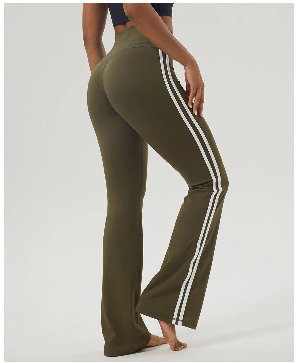 Women's New Color Stripes Hip-Lifting Fitness Dance Bell-Bottoms  Yoga Pant