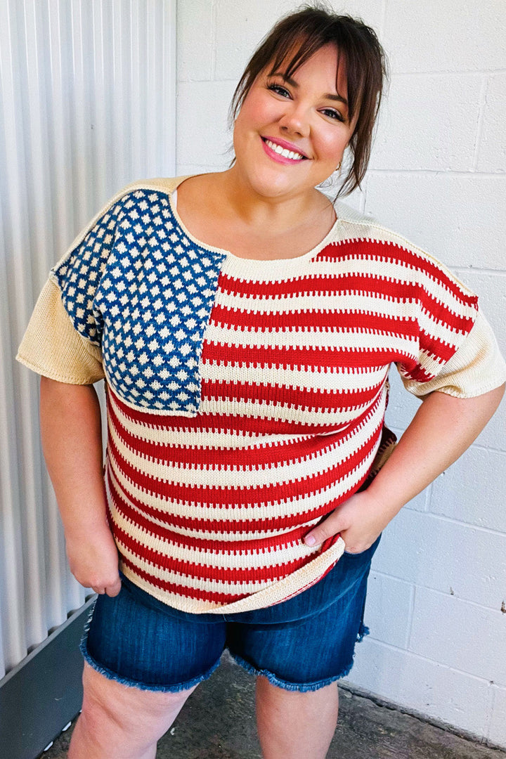 American Flag Jacquard Knit Sweater Top | Nikki &amp; Co. Boutique