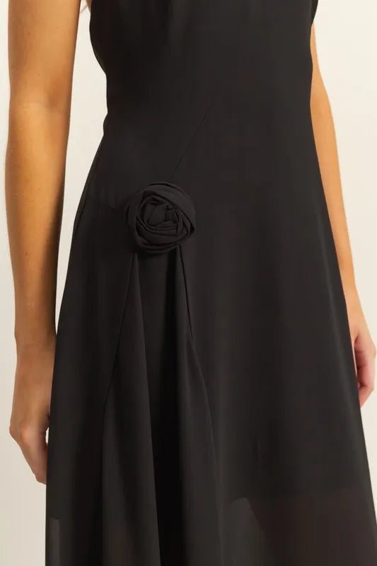 HYFVE Chiffon Halter Asymmetrical Hem Dress in Black - Nikki &amp; Co. Boutique