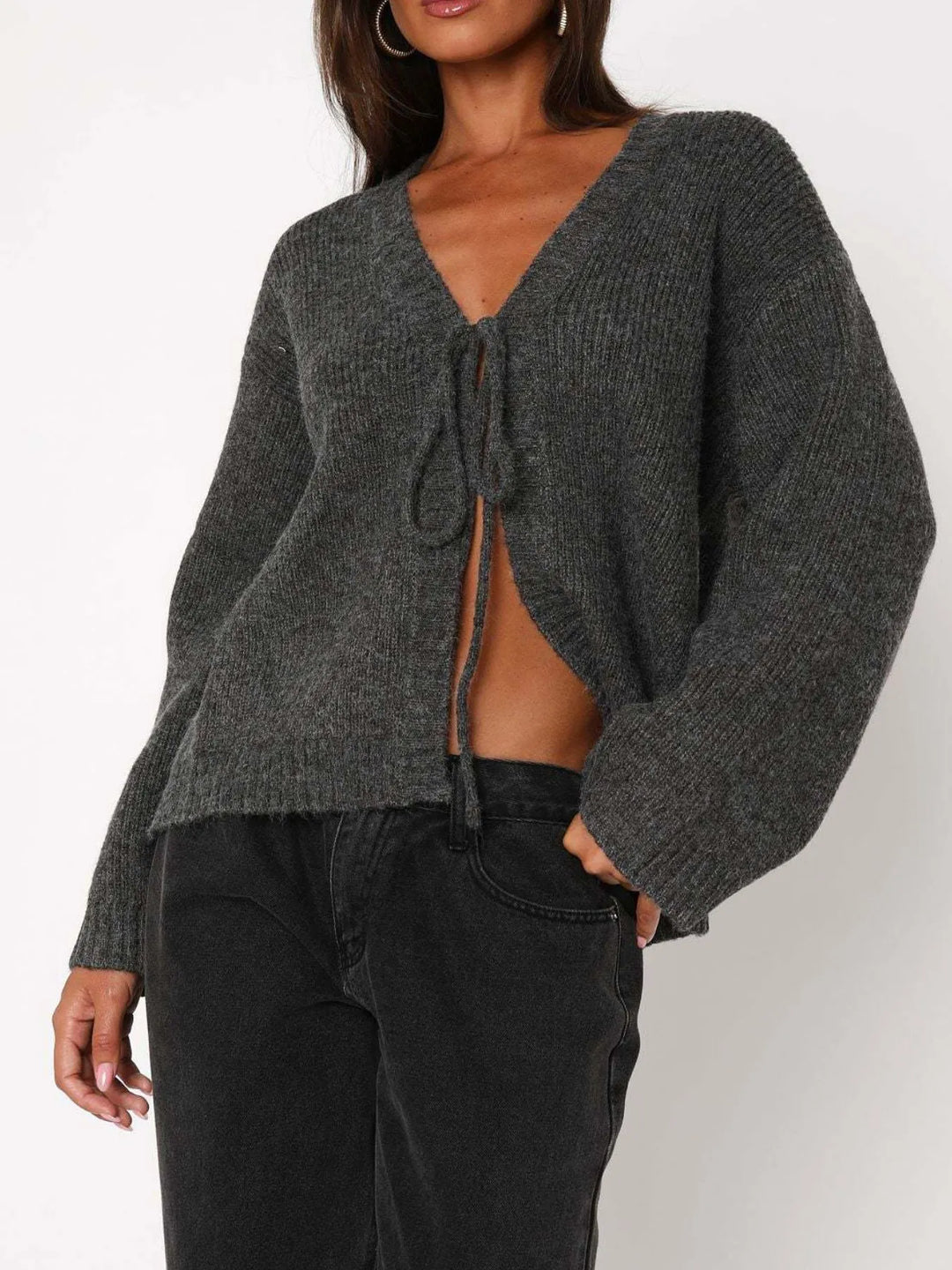 Open Front Tied Sweater Cardigan - Nikki &amp; Co. Boutique