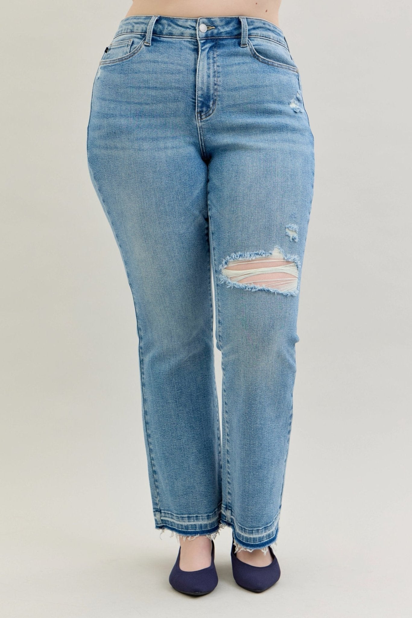 Judy Blue Jeans (NP) - Mid Rise Distressed Release Hem Boot Cut - Nikki and Co Boutique