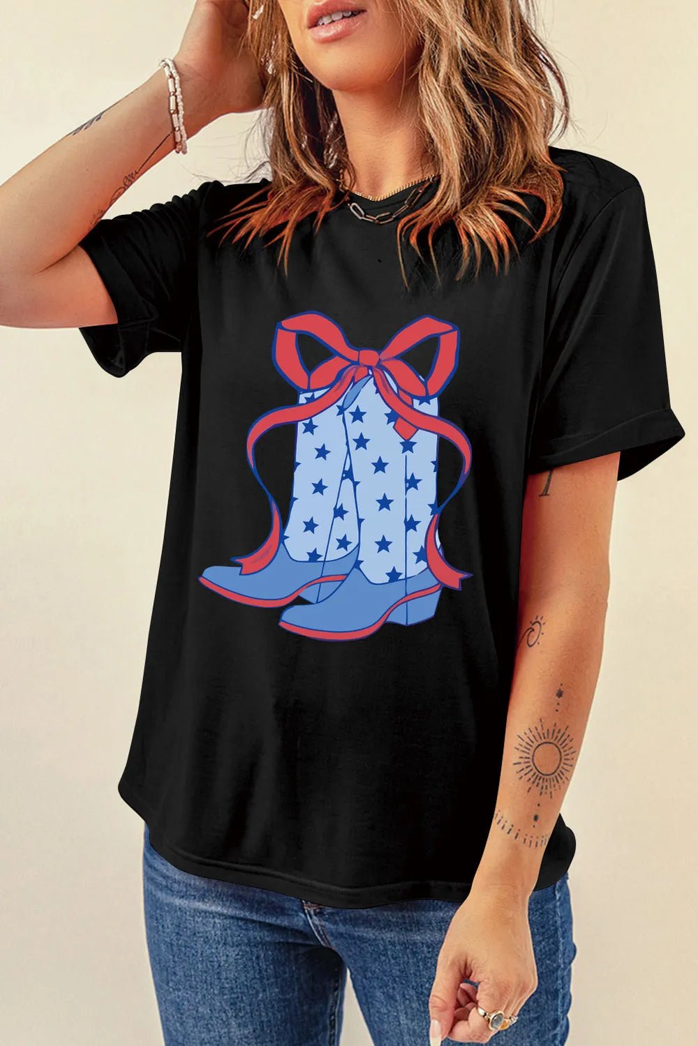 Boot Graphic Round Neck Shorts Sleeve T-Shirt - Nikki &amp; Co. Boutique