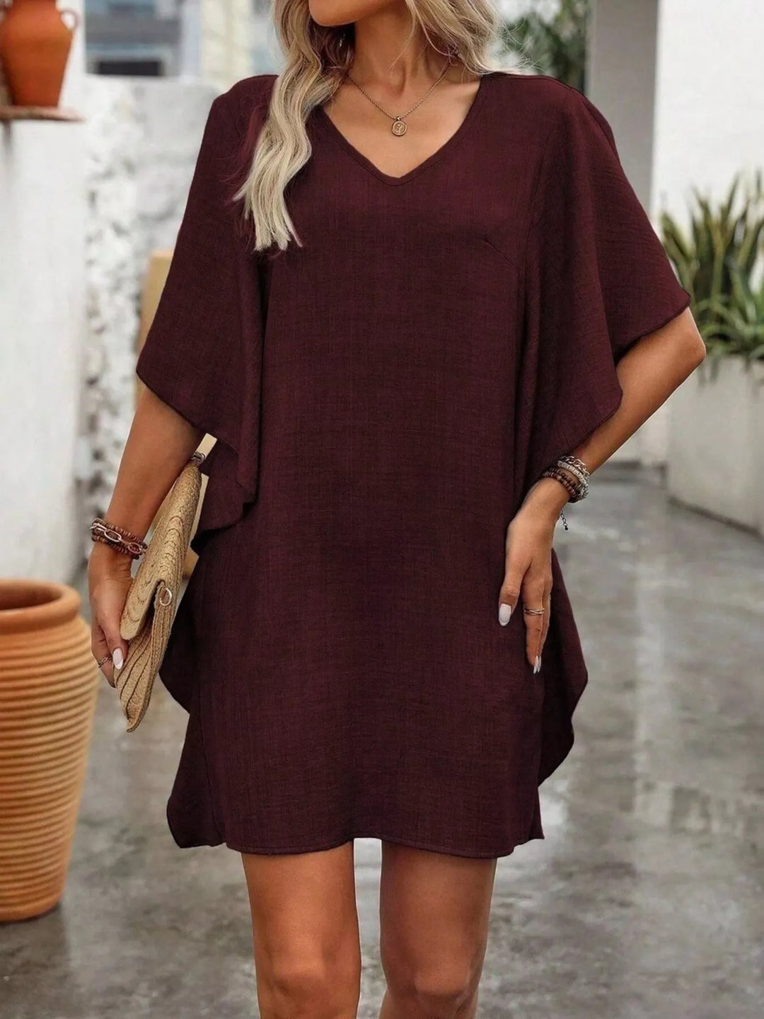 Ruffled Flutter Sleeve V-Neck Mini Dress | Nikki &amp; Co. Boutique