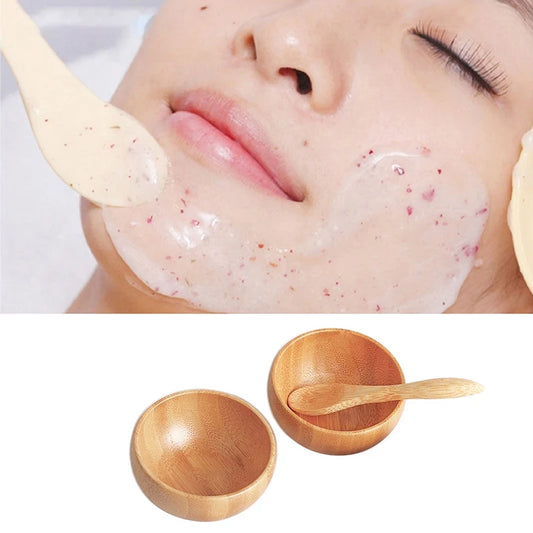 Mini Size Bamboo DIY Face Mask - Mixing Bowl with Spoon, Aromatherapy Bowl Set, Massage Oil Face Care, Makeup Tool Kits, Accessories