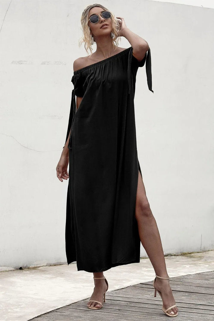 Slit Off Shoulder Shorts Sleeve Midi Dress | Nikki &amp; Co. Boutique