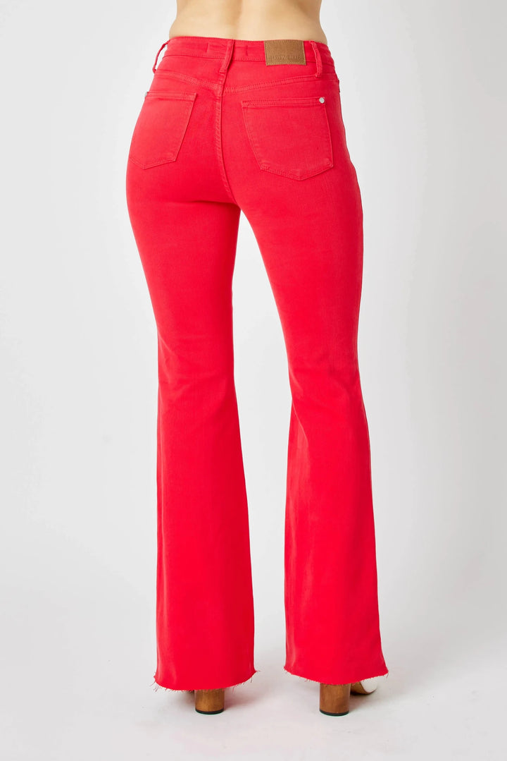 Judy Blue High-Rise Tummy Control Garment-Dyed Flare Jeans | Red - Nikki &amp; Co. Boutique